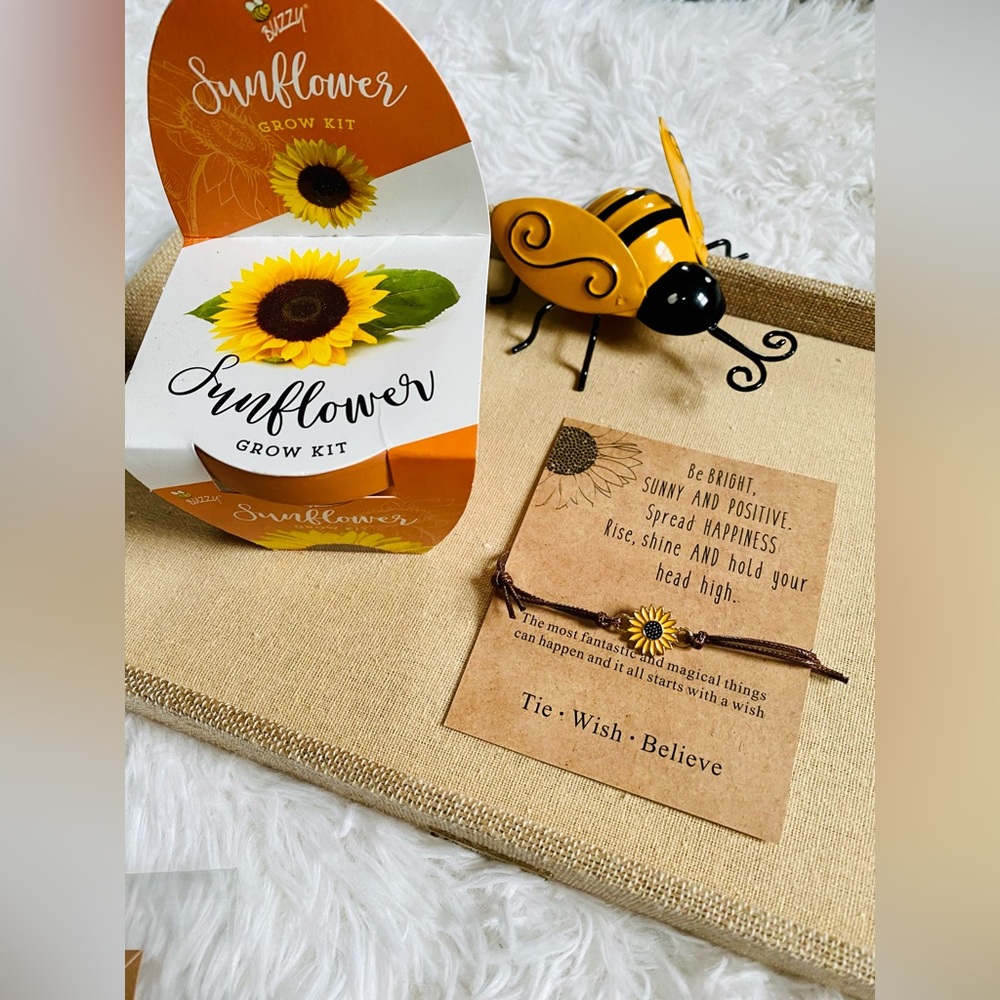 Sunflower Wish Bracelet and 3” Grow Kit wishing gift set